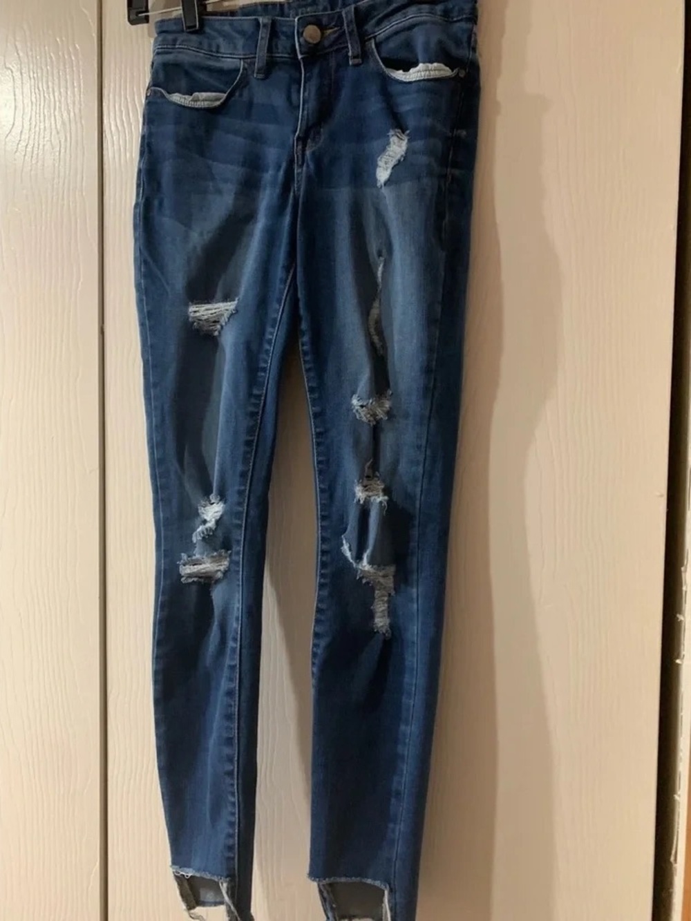 Dark Blue Distressed Skinny Jeans - Women
